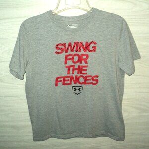 Under Armour T-Shirt Youth XL Baseball Swing for the Fences Heat Gear Gray Loose